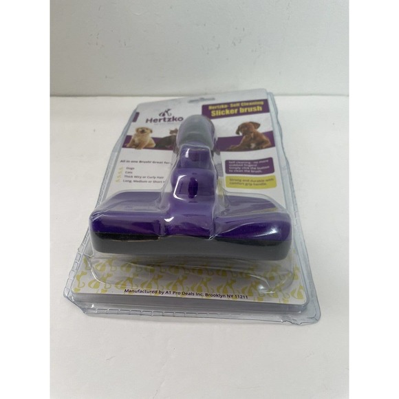Hertzko Self Cleaning Slicker Pet Brush Dogs Cats Purple New with box damage - Picture 3 of 3